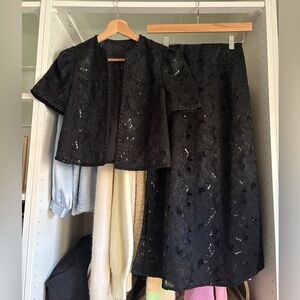 Elegant Black Lace Top and Skirt Set